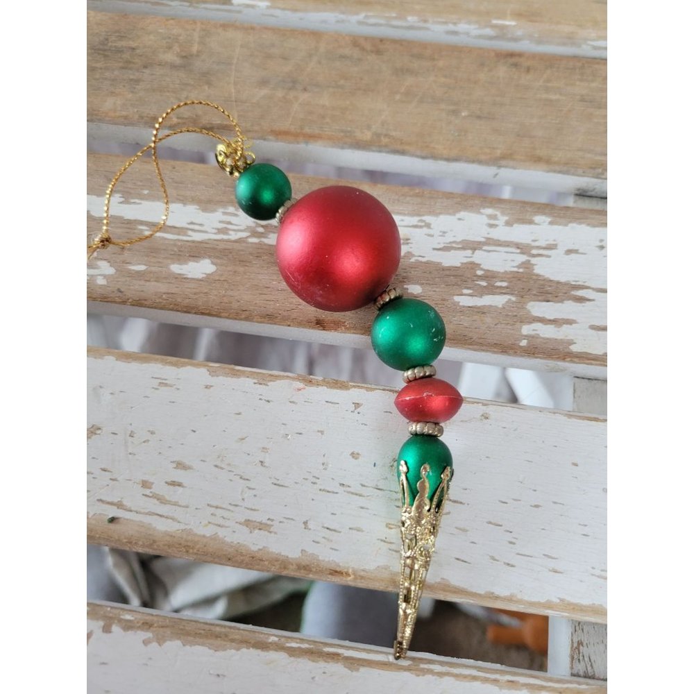Red Green totem ornament beaded‎ vintage Xmas tree